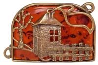 Брошь Старинный Замок (янтарь коричневый, бронза) 1817 Хорошие Вещи