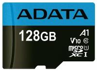 Карта памяти 128Gb - A-Data Premier - Micro Secure Digital XC Class 10 UHS-I AUSDX128GUICL10A1-RA1 с переходником под SD (Оригинальная!)