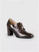 Женская обувь, G. Benatti, туфли, лакированная кожа, тисненная под крокодил коричневый цвет, шнурки