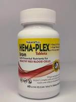 Железо с медленным высвобождением Hema-Plex Natures Plus, 60 таблеток, 60 порций
