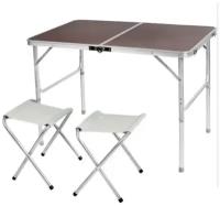 Стол складной FOLDING TABLE + 2 табурета, 90х60х70 см коричневый