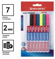 Маркер-краска лаковый EXTRA (paint marker) 2 мм, набор 7 цветов, усиленная нитро-основа, BRAUBERG, 151996