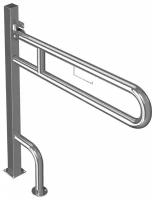 Поручень опорный для санузла, откидной, с фиксатором, с бумагодержателем, напольный, нержавеющая сталь, D32 мм