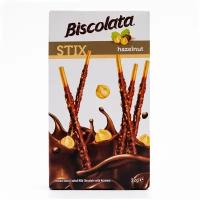 Бисквитные палочки Biscolata Stix Hazelnut покрытые молочным шоколадом с лесным орехом, 32 г