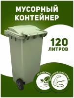 Контейнер для мусора зеленый, мусорный бак с крышкой, евроконтейнер пластиковый, урна уличная IPLAST 120 литров