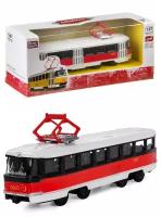 Трамвай металлический Play Smart 1:87 Tatra T3SU 16 см. 6411-D Автопарк, инерционный / Красно-белый