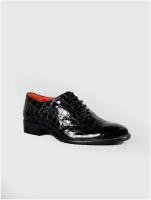 Женская обувь, G. Benatti, туфли, экокожа, лак, тисненная под крокодил, черный цвет, шнурки