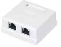 Розетка Cablexpert RJ-45, внешняя, экранированная, 2 порта, белый