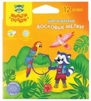 Мелки восковые Мульти-Пульти Енот в Новой Гвинее, 12 цветов, шестигранные